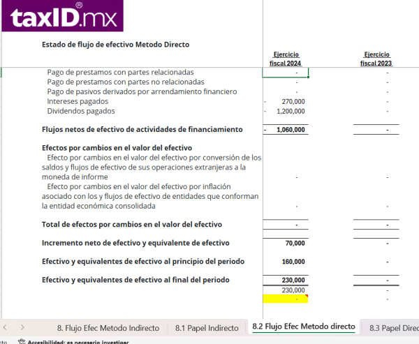 Estado de flujos de efectivo (excel) - Imagen 4