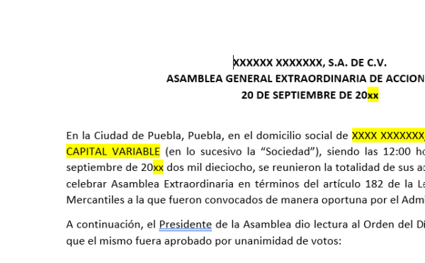 Formato de Word Asamblea Incremento de capital - Imagen 2
